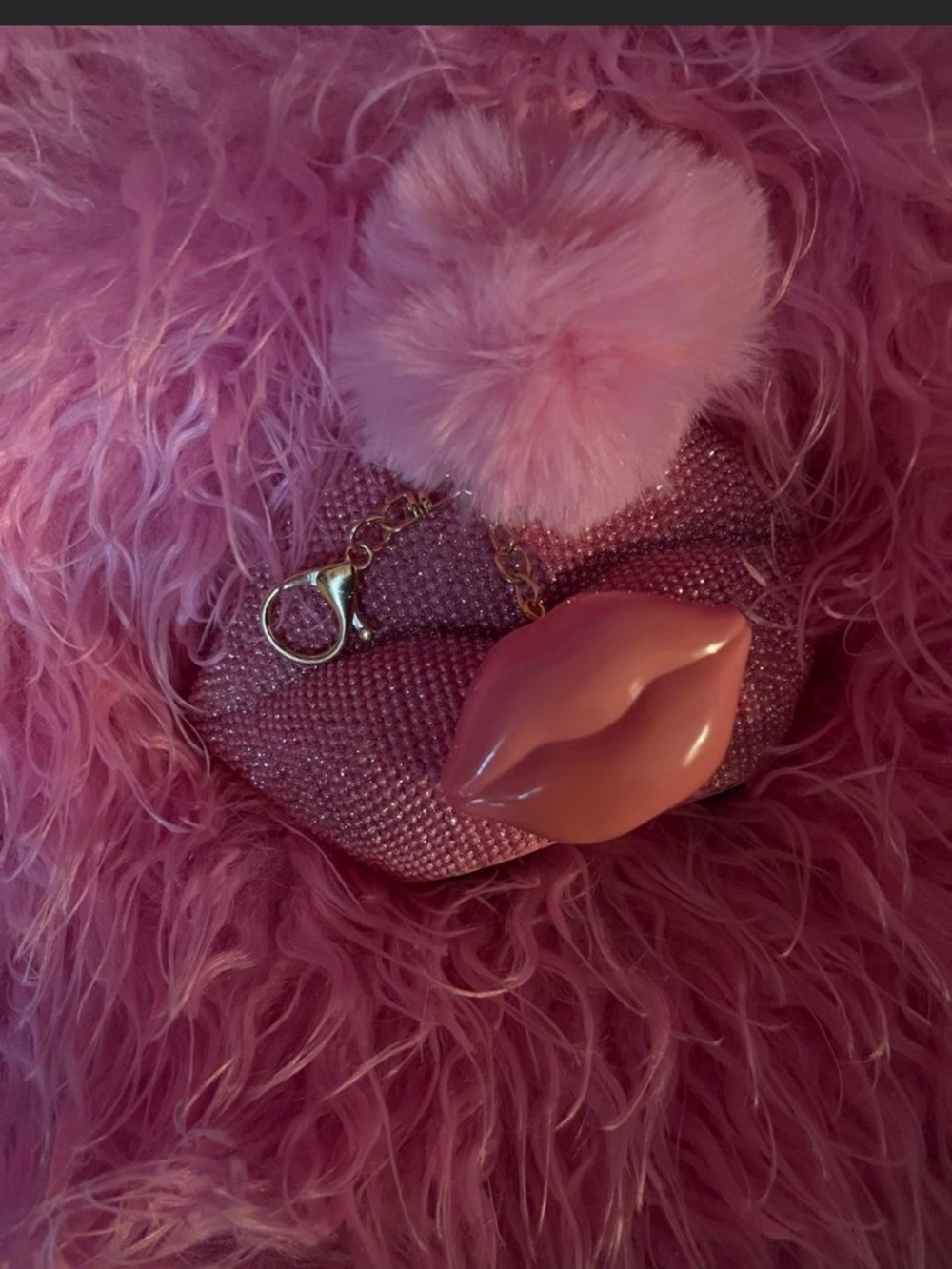 Pink Lip Pom Pom Keychain Bag Charm